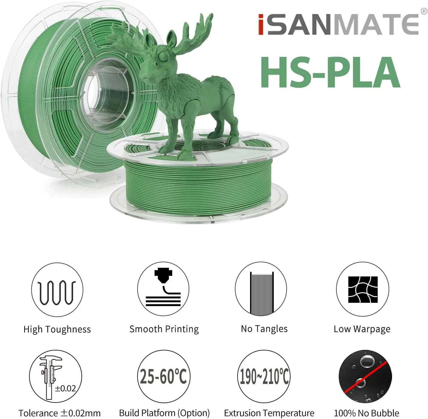 فیلامنت PLA+ مات سرعت بالا iSANMATE، فیلامنت PLA+ با قطر 1.75+/-0.02 میلی متر، فیلامنت پرینتر سه بعدی با راندمان بالا، 1 کیلوگرم (2.2 پوند)، پشتیبانی از سرعت چاپ 30-500 میلی متر بر ثانیه