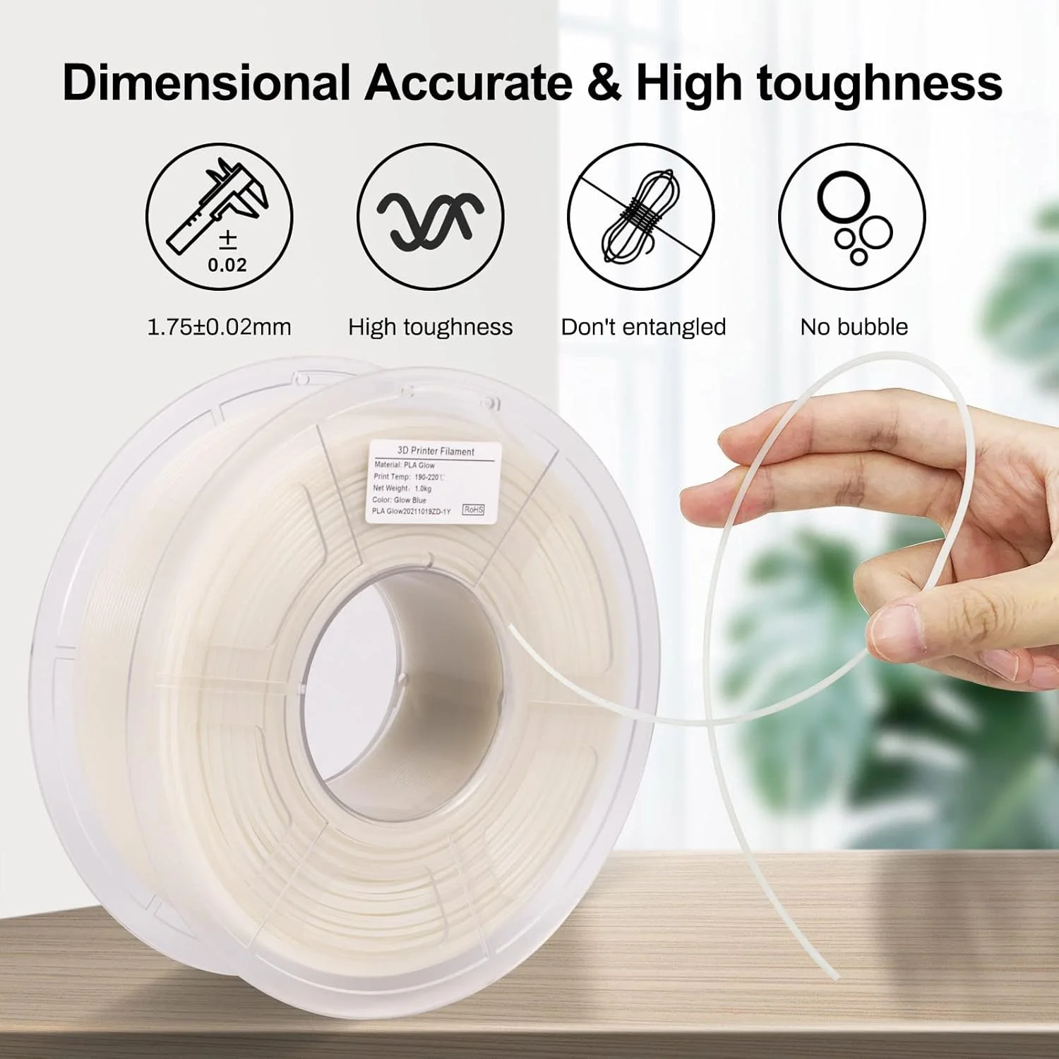 فیلامنت پرینتر سه بعدی iSANMATE، فیلامنت PLA شب تاب آبی، فیلامنت چاپ سه بعدی 1.75 میلی متری، دقت ابعادی +/- 0.03 میلی متر، 1 کیلوگرم