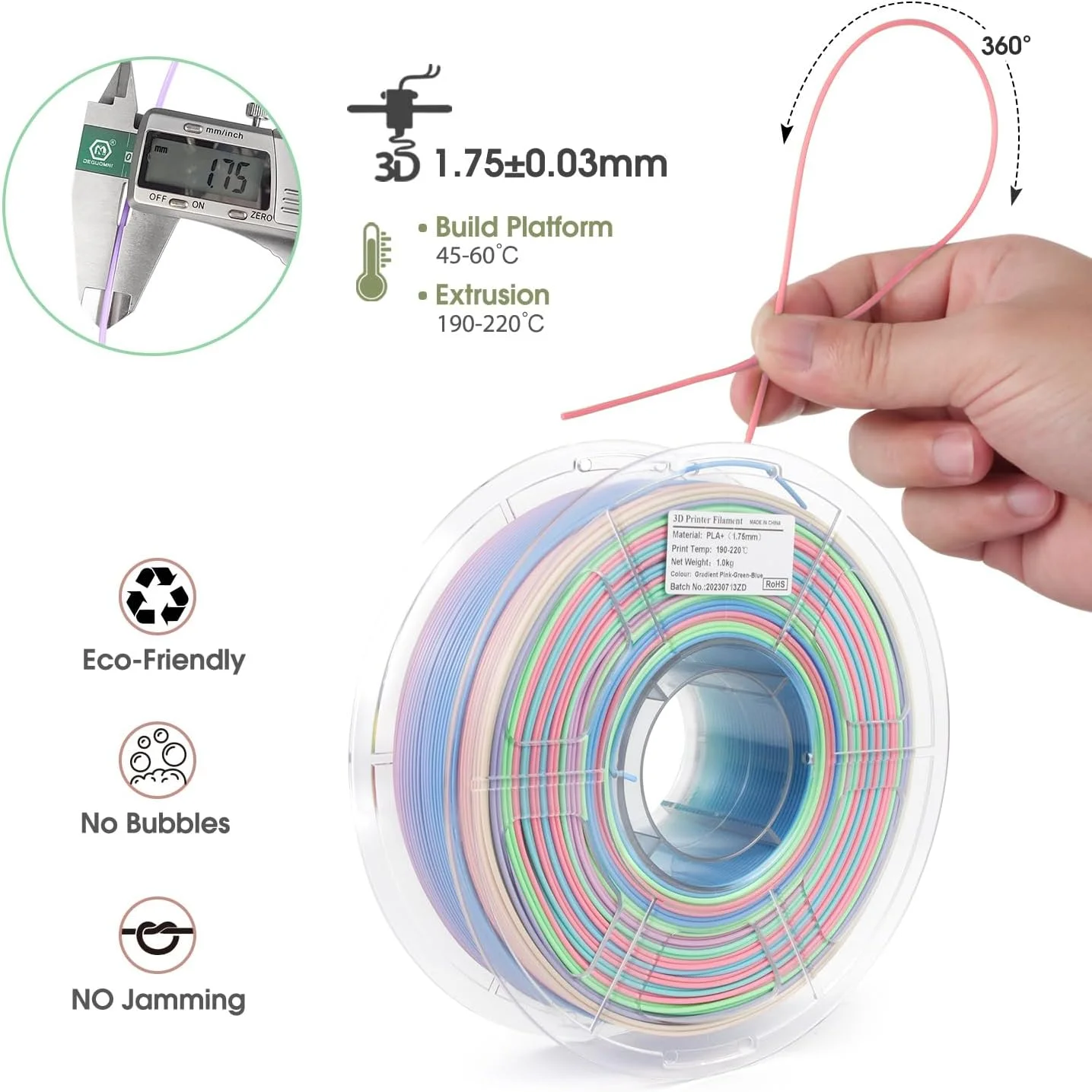 فیلامنت PLA رنگین کمانی iSANMATE 1.75mm، فیلامنت پرینتر سه بعدی PLA مات تغییر رنگ دهنده، فیلامنت چند رنگ صورتی سبز آبی، فیلامنت چاپ سه بعدی با تغییر رنگ سریع، 1 کیلوگرم