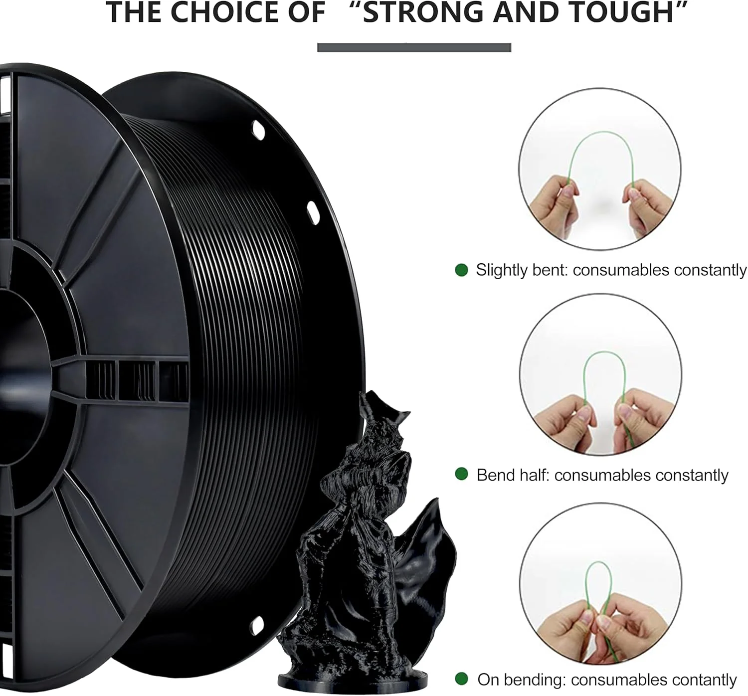 فیلامنت PLA+ آی‌باس، فیلامنت پرینتر سه بعدی PLA پلاس، دقت ابعادی +/- 0.02mm، اسپول 1 کیلوگرمی (2.2 پوند) فیلامنت پرینت سه بعدی برای پرینترهای سه بعدی، مشکی