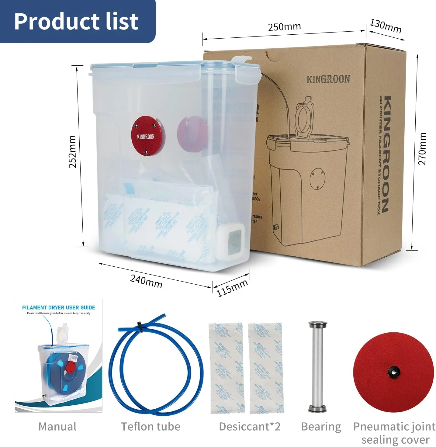 جعبه خشک کننده فیلامنت پرینتر سه بعدی POJECITY، حفظ رطوبت فیلامنت در طول پرینت سه بعدی، 4 لیتری، سازگار با فیلامنت های 0.5/1 کیلوگرمی و مواد PLA PETG TPU ABS