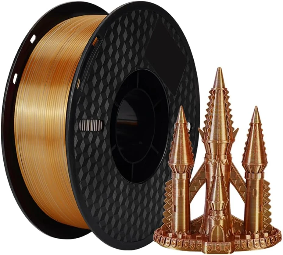 فیلامنت PLA پرینتر سه بعدی پپیسکی 1 کیلوگرم 1.75 میلی متر سه رنگی، مواد چاپ سه بعدی PLA تجزیه پذیر و سازگار با محیط زیست، دقت ابعادی قرقره -0.03 میلی متر، 1 رول استاندارد - نقره ای طلایی نقره ای