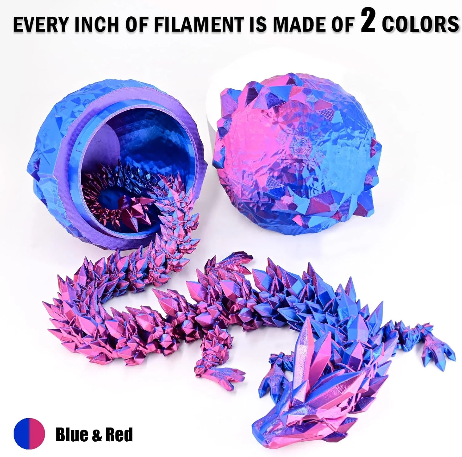 فیلامنت PLA دو رنگ OVV3D، فیلامنت پرینتر سه بعدی ابریشمی PLA، فیلامنت اکستروژن دوگانه آبی قرمز، تغییر رنگ در هر اینچ، مواد پرینت سه بعدی +/- 0.02mm، 1 کیلوگرم