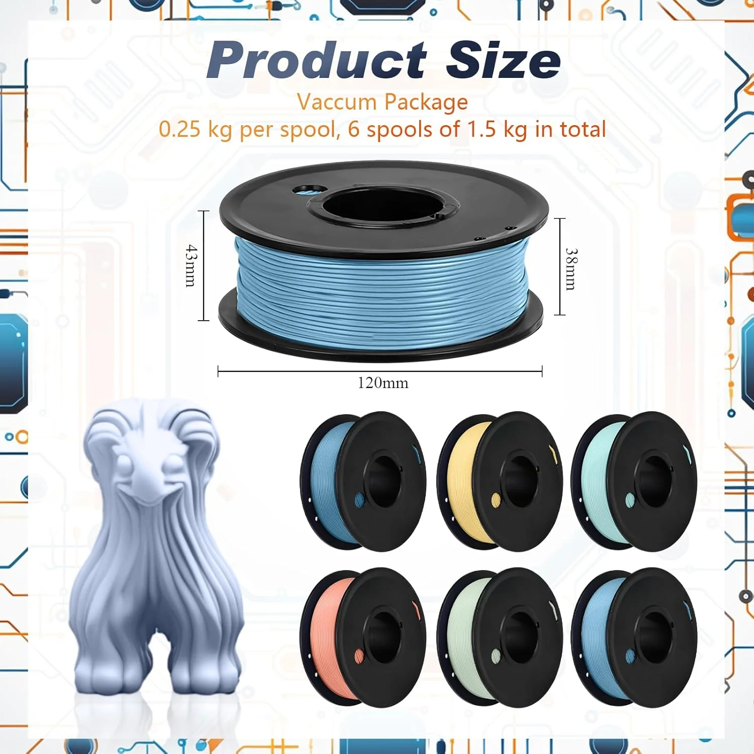 بسته فیلامنت پرینتر سه بعدی پانگدا، فیلامنت PLA 1.75 میلی متری، مواد چاپ سه بعدی، 0.25 کیلوگرم، 6 قرقره، مجموع 1.5 کیلوگرم (رنگ تیره)