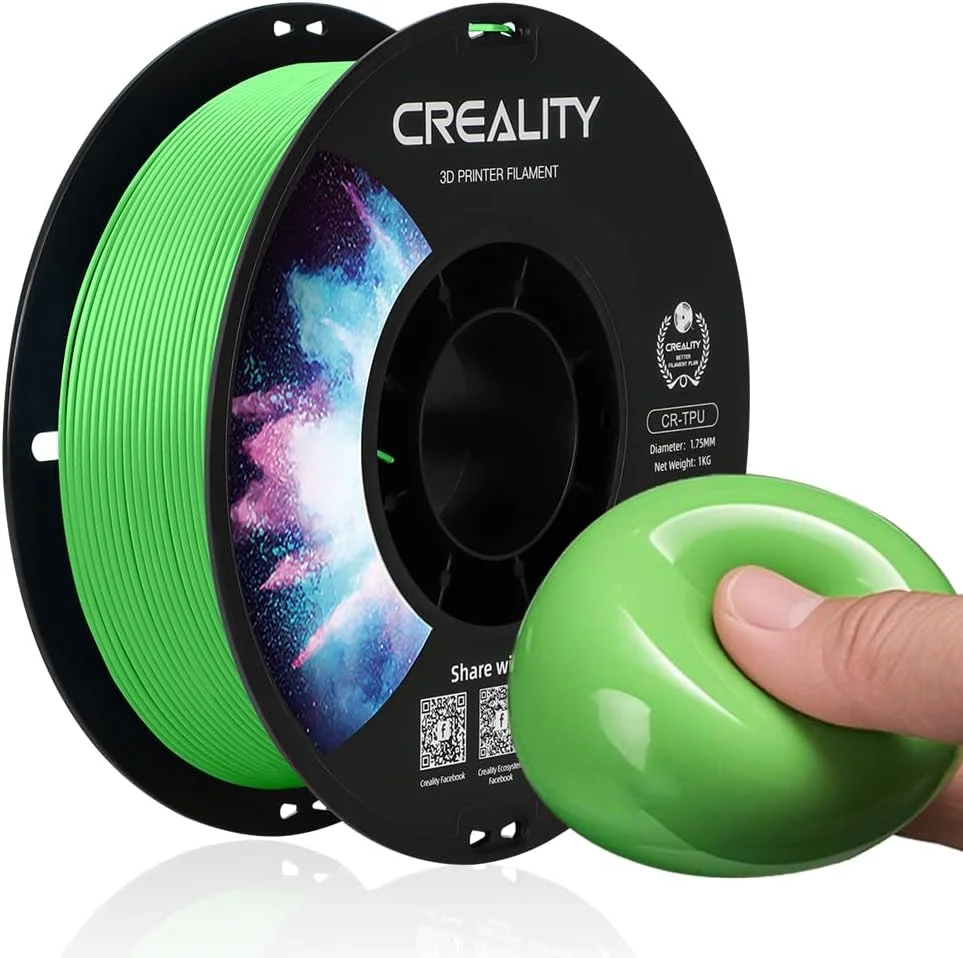 فیلامنت TPU انعطاف پذیر رسمی Creality، متریال پرینت سه بعدی TPU 1.75mm 1kg، دقت ابعادی +/- 0.03 mm، سختی 95A Shore و عملکرد چسبندگی لایه ای خوب