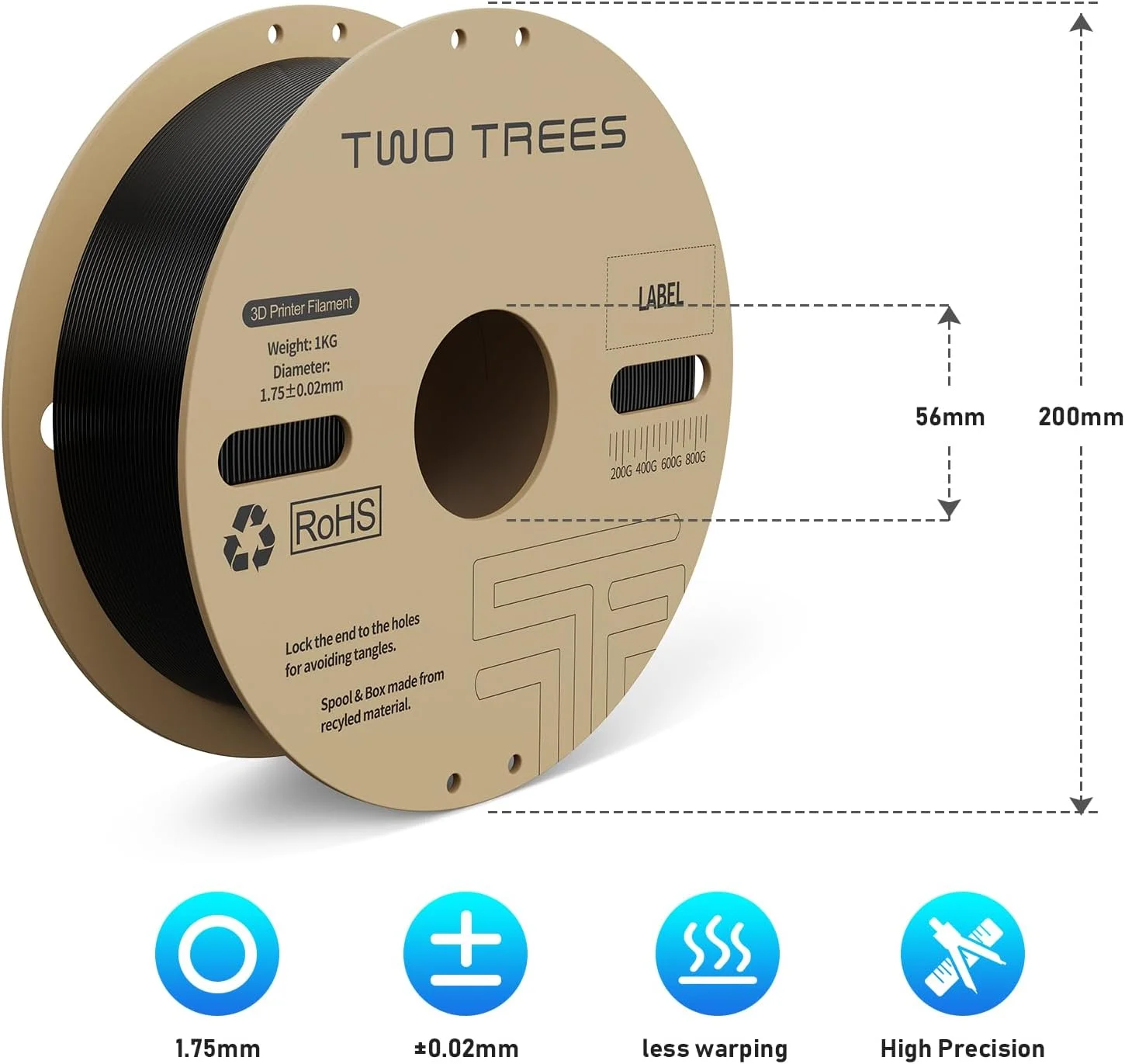 فیلامنت PLA Pro، فیلامنت چاپگر سه بعدی سرعت بالا Hyper PLA، 1.75 میلی متر مشکی، 2 کیلوگرم فیلامنت، مواد چاپ سه بعدی، دقت ابعادی +/- 0.03 میلی متر، سازگار با اکثر چاپگرهای FDM