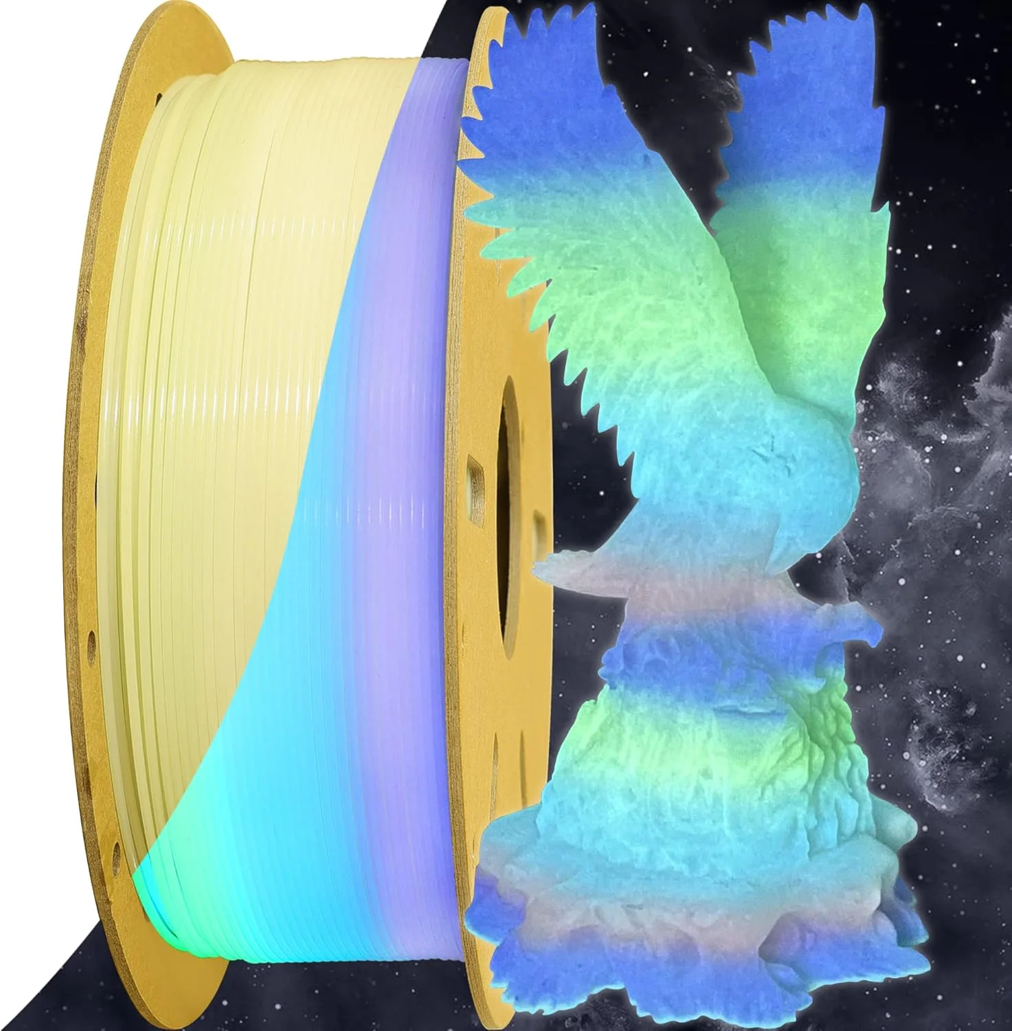 فیلامنت پرینتر سه بعدی PLA رنگین کمانی با تغییر گرادیان رنگ سریع چند رنگ درخشان در تاریکی، 1.75 میلی متر 1 کیلوگرم مواد چاپ سه بعدی چند رنگ، مناسب برای پرینترهای سه بعدی به همراه بسته نمونه PLA اضافی توسط TTYT3D