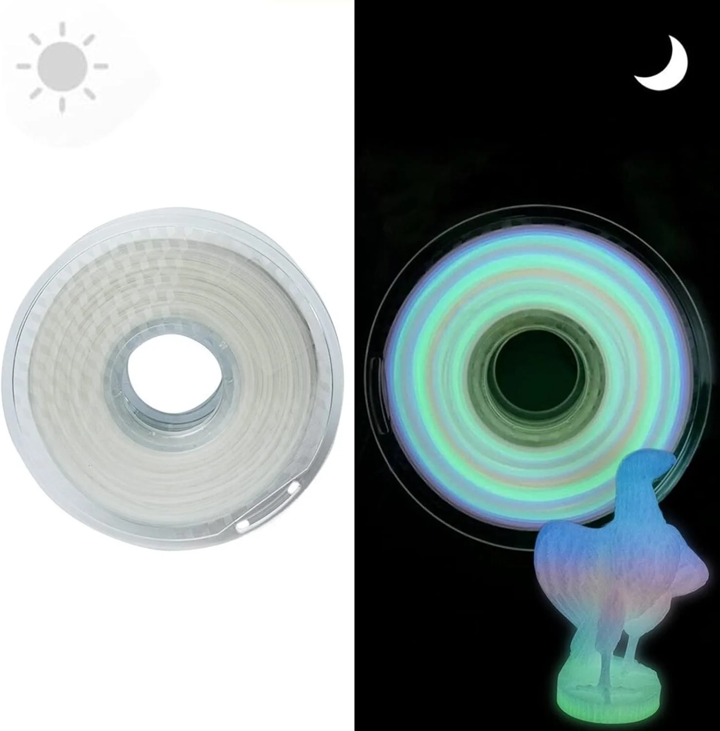 فیلامنت پرینتر سه بعدی PLA شب تاب 1.75mm 1kg، متریال درخشان برای پرینت سه بعدی، فیلامنت نورانی