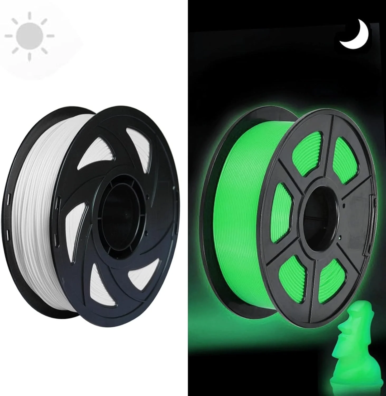 فیلامنت پرینتر سه بعدی PLA شب تاب 1.75 میلی متر 1 کیلوگرم، متریال درخشان برای پرینت سه بعدی، فیلامنت سبز شب نما