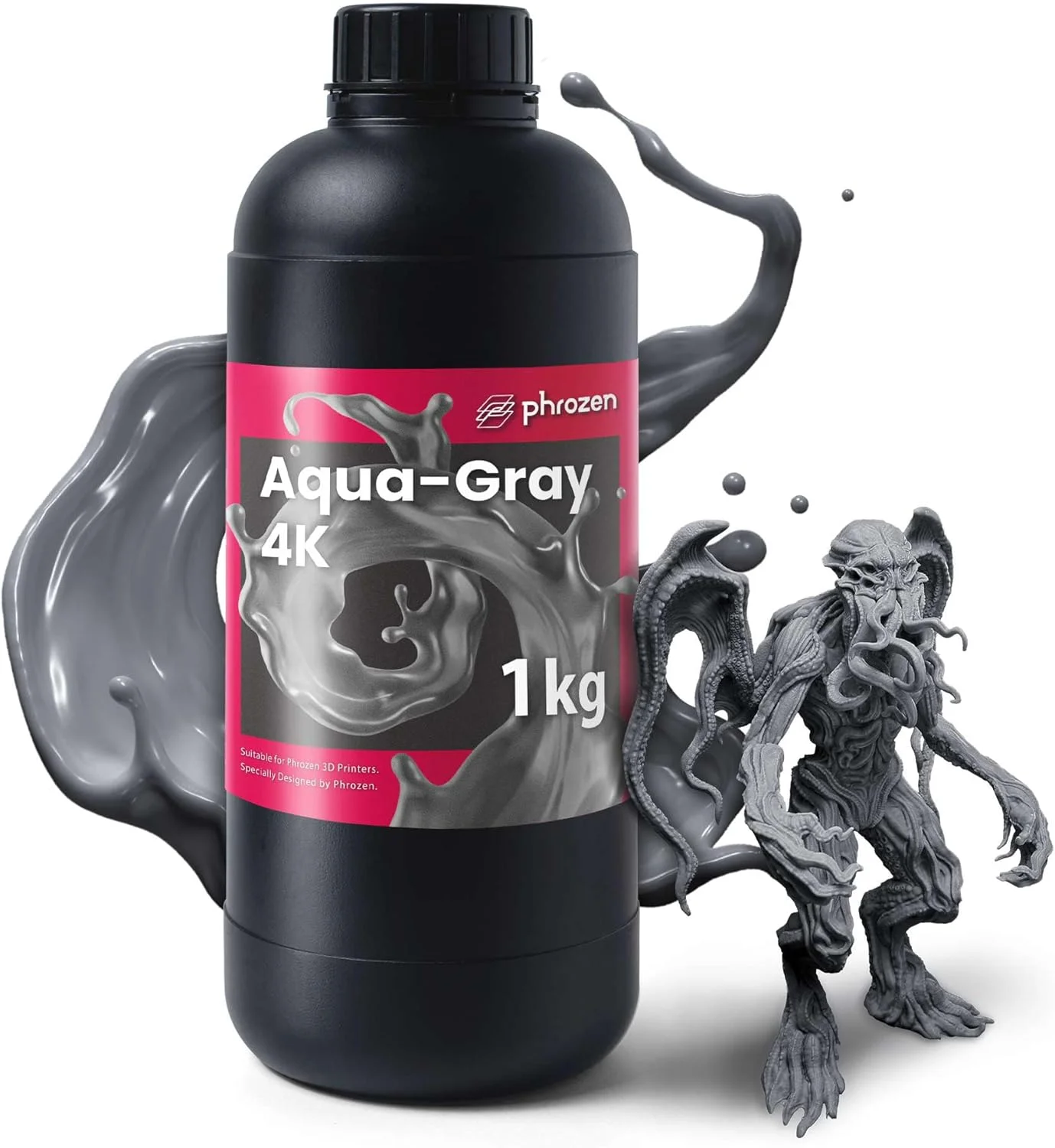 رزین سریع پرینتر سه بعدی Phrozen [آکوا-خاکستری 4K]، رزین فوتوپلیمری استاندارد UV کیورینگ LCD با طول موج 405 نانومتر برای چاپ سریع و با دقت بالا، بوی کم و غیر شکننده (1 کیلوگرم)