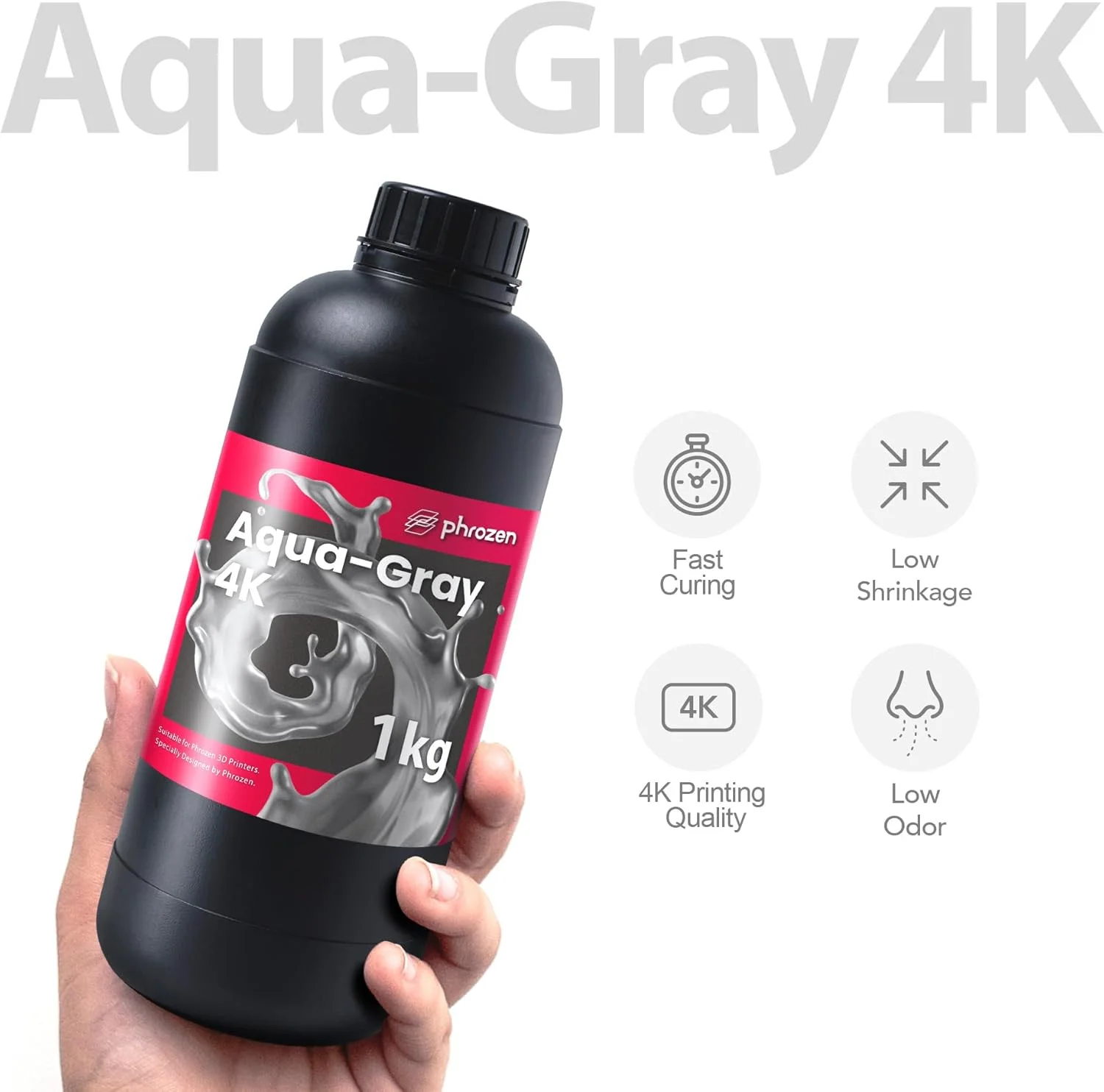 رزین سریع پرینتر سه بعدی Phrozen [آکوا-خاکستری 4K]، رزین فوتوپلیمری استاندارد UV کیورینگ LCD با طول موج 405 نانومتر برای چاپ سریع و با دقت بالا، بوی کم و غیر شکننده (1 کیلوگرم)