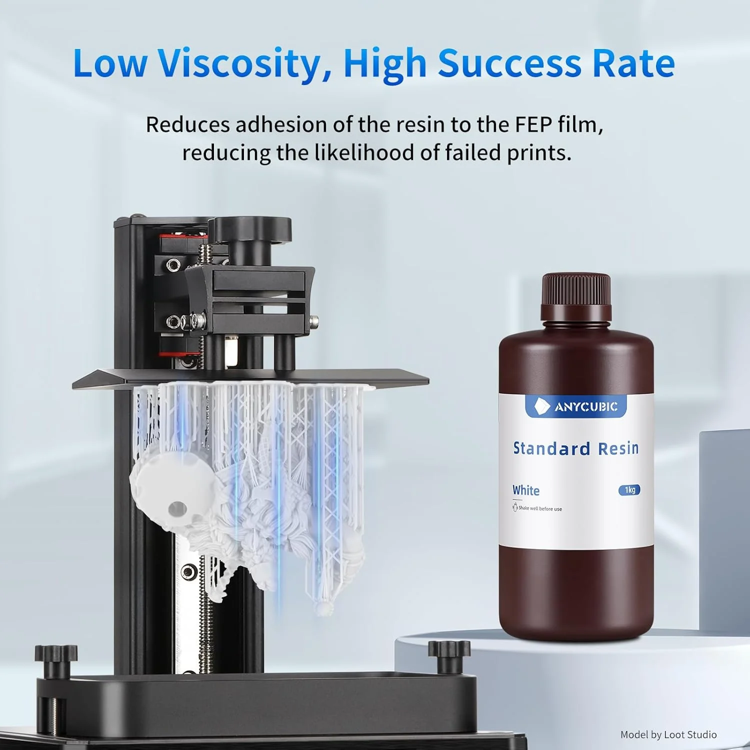 رزین پرینتر سه بعدی ANYCUBIC، رزین پخت UV با طول موج 405 نانومتر SLA با دقت بالا، پخت سریع و سیالیت عالی برای پرینت سه بعدی LCD (سفید+سفید، 2 کیلوگرم)