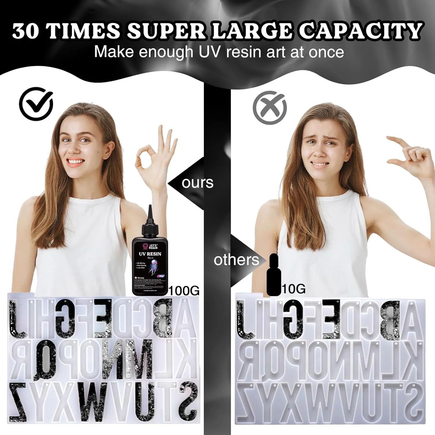 رزین یو وی رنگی لِتز رِزین، رزین یو وی سفید و مشکی با ظرفیت بالا 300 گرم، رزین رنگی یو وی کم بو و با انقباض کم برای صنایع دستی، ساخت جواهرات، ریخته گری و پوشش رزین رنگی