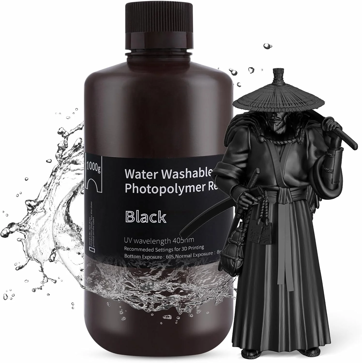 رزین قابل شستشو با آب Deeplee ELEGOO برای پرینتر سه بعدی 405 نانومتر، رزین استاندارد UV خشک شونده سریع، فوتوپلیمر با تمیز کردن آسان، دقت بالا، بوی کم برای پرینت سه بعدی LCD، مشکی 1000 گرم