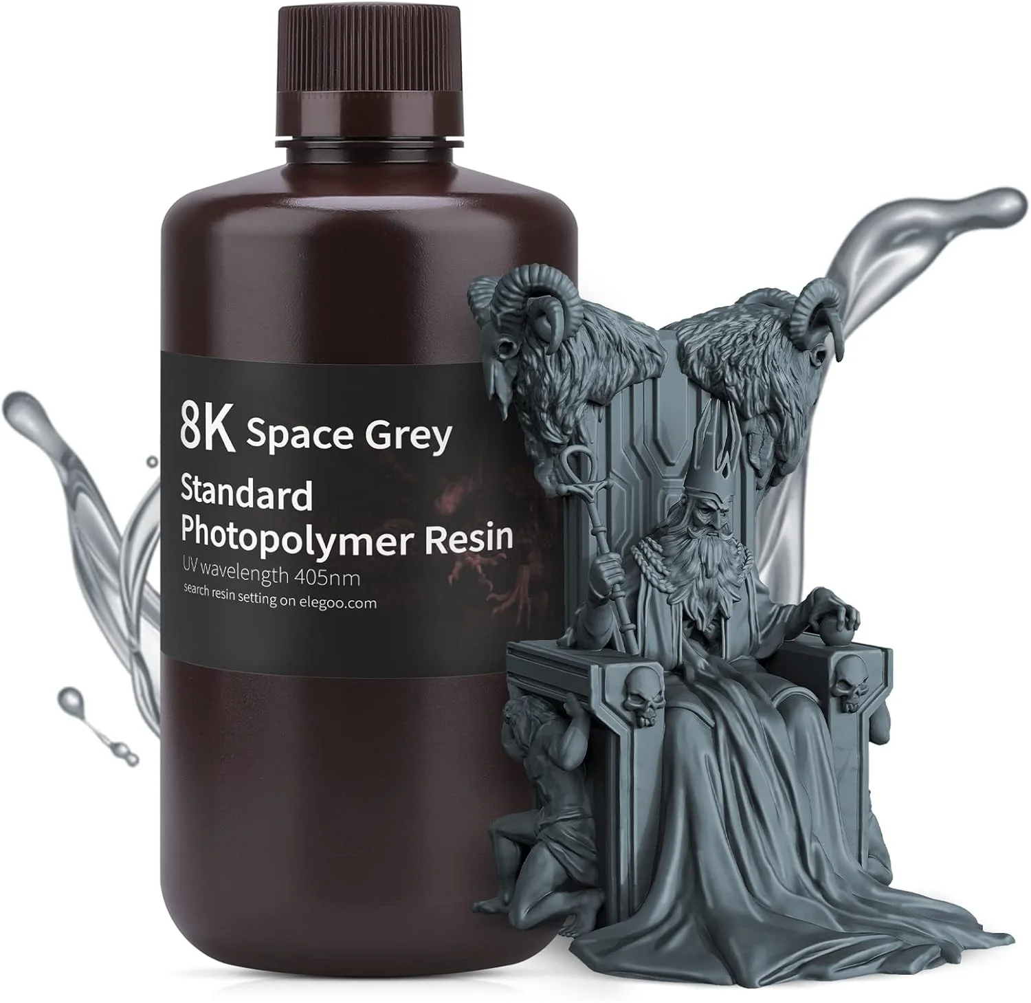 رزین استاندارد ELEGOO 8K، رزین پرینتر سه بعدی 405 نانومتری برای چاپ سه بعدی LCD، خاکستری فضایی 1000 گرمی