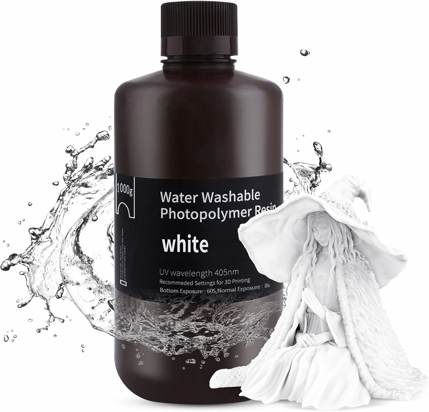 رزین قابل شستشو با آب Deeplee ELEGOO برای پرینتر سه بعدی 405 نانومتری، رزین فوتوپلیمری استاندارد UV خشک شونده سریع، تمیز کردن آسان، دقت بالا، بوی کم برای پرینت سه بعدی LCD، سفید 1000 گرم