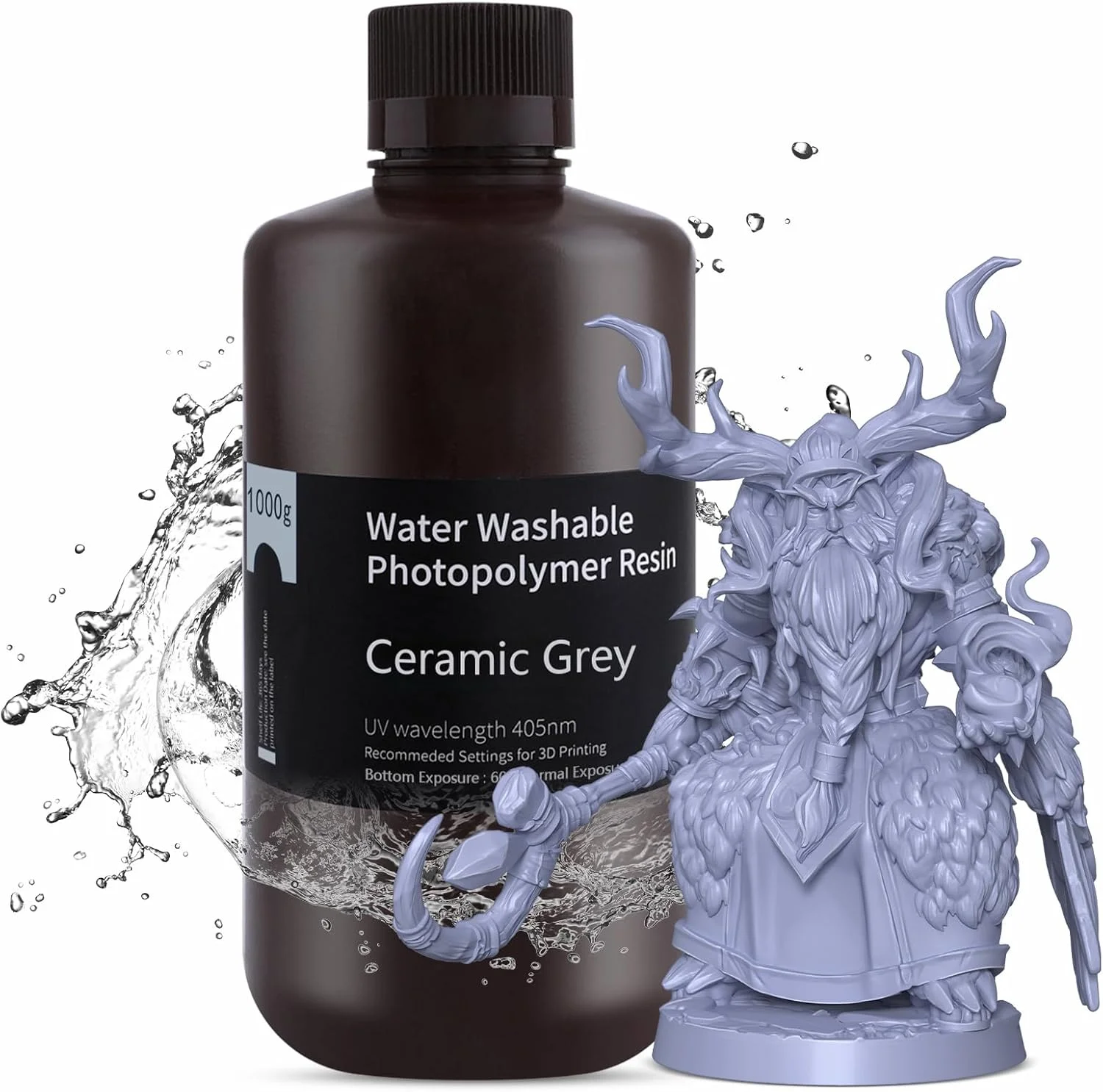 رزین پرینتر سه بعدی ELEGOO Deeplee، رزین قابل شستشو با آب، رزین فوتوپلیمری استاندارد با پخت سریع UV 405 نانومتر، تمیز کردن آسان، دقت بالا، بوی کم برای چاپ سه بعدی LCD، خاکستری 1000 گرم