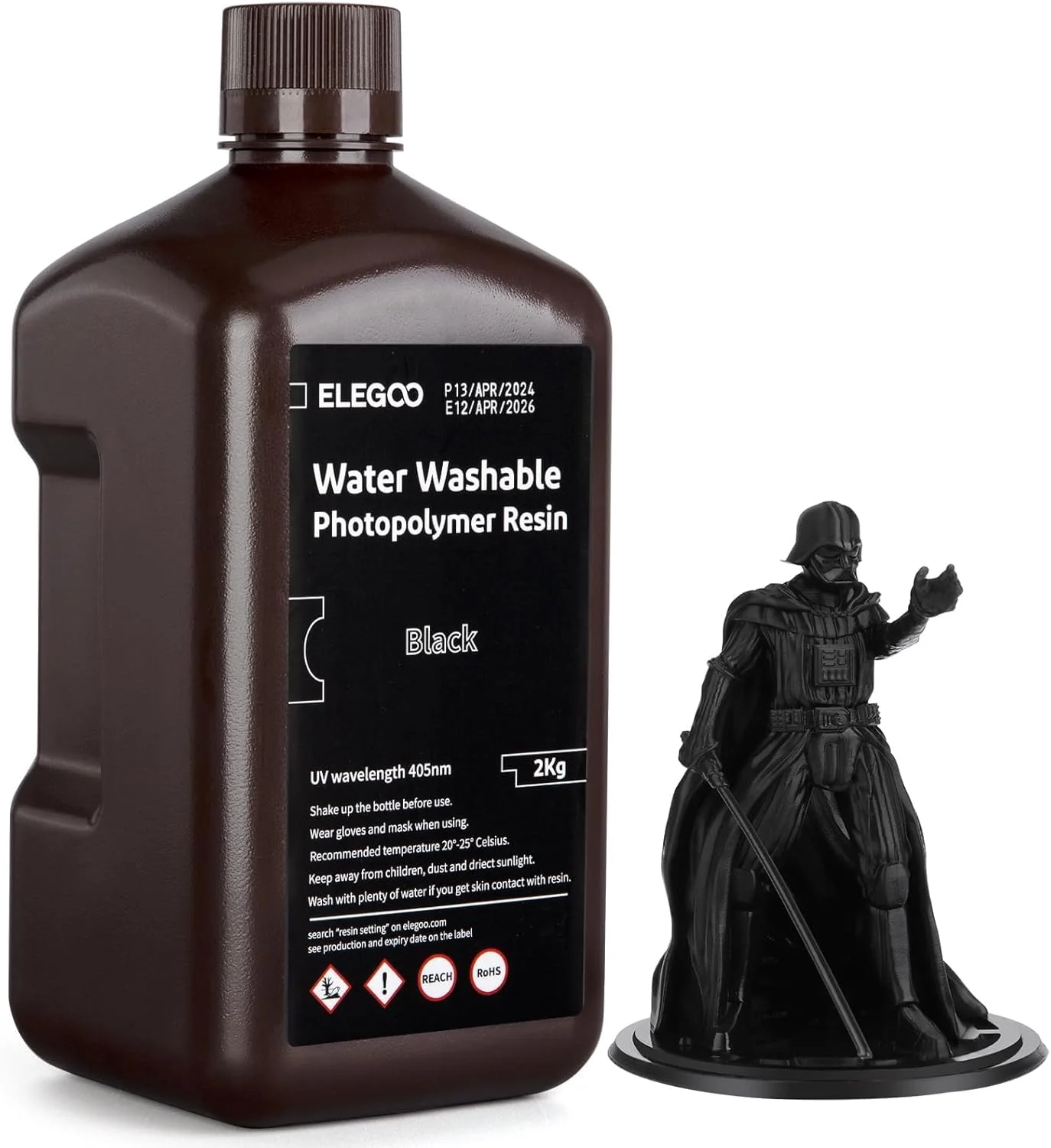 رزین پرینتر سه بعدی قابل شستشو با آب ELEGOO، رزین UV کیورینگ LCD، رزین فوتوپلیمر استاندارد 405 نانومتری برای پرینت سه بعدی LCD/MSLA/DLP، 2000 گرم، مشکی