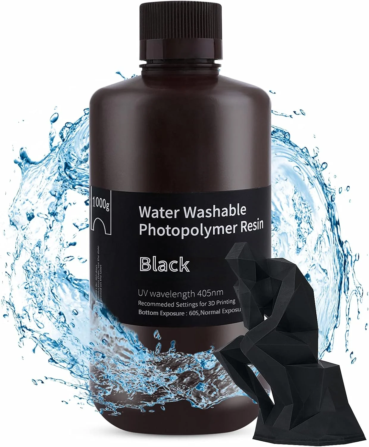 رزین پرینتر سه بعدی قابل شستشو با آب ELEGOO، رزین سریع 405 نانومتری LCD UV-Curing استاندارد فوتوپلیمر برای پرینتر سه بعدی LCD مشکی 1000 گرم