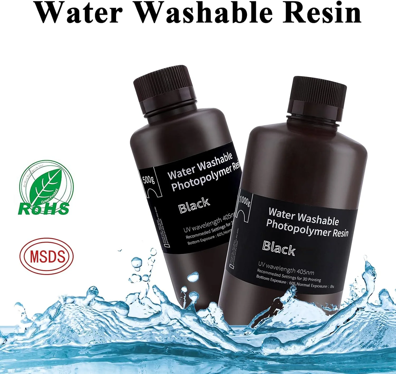 رزین پرینتر سه بعدی قابل شستشو با آب ELEGOO، رزین سریع 405 نانومتری LCD UV-Curing استاندارد فوتوپلیمر برای پرینتر سه بعدی LCD مشکی 1000 گرم