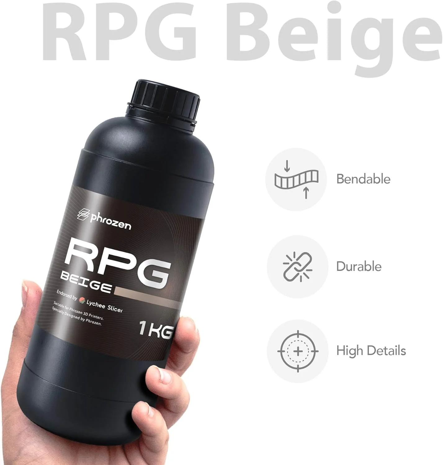 رزین پرینتر سه بعدی Phrozen Rapid [RPG]، انقباض کم، دقت فوق العاده، پرداخت سطح صاف، رزین فوتوپلیمری پخت UV با LCD 405 نانومتر، بژ (1 کیلوگرم)