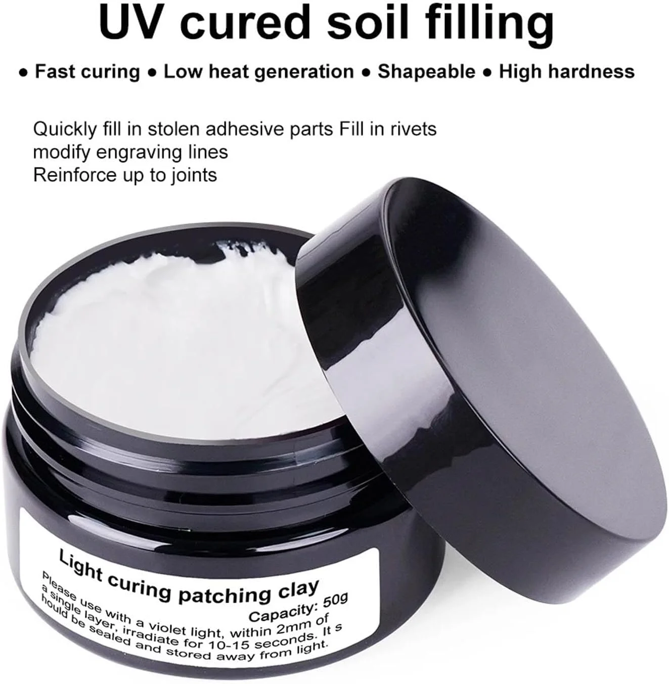 چسب بتونه ای سخت شونده با نور 50 گرمی چند منظوره برای پرینت سه بعدی، مدل سازی، ناخن، سخت شدن سریع، همراه با نور و کاردک