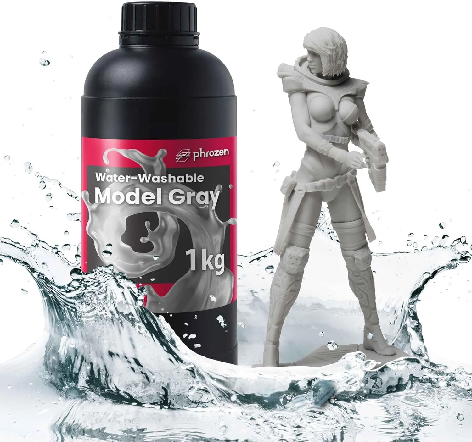 رزین پرینتر سه بعدی قابل شستشو با آب Phrozen [خاکستری مدل]، رزین فوتوپلیمری سخت شونده با UV LCD 405 نانومتری برای چاپ با دقت بالا، بوی کم، غیر شکننده، تمیز کردن و پخت آسان (1 کیلوگرم)