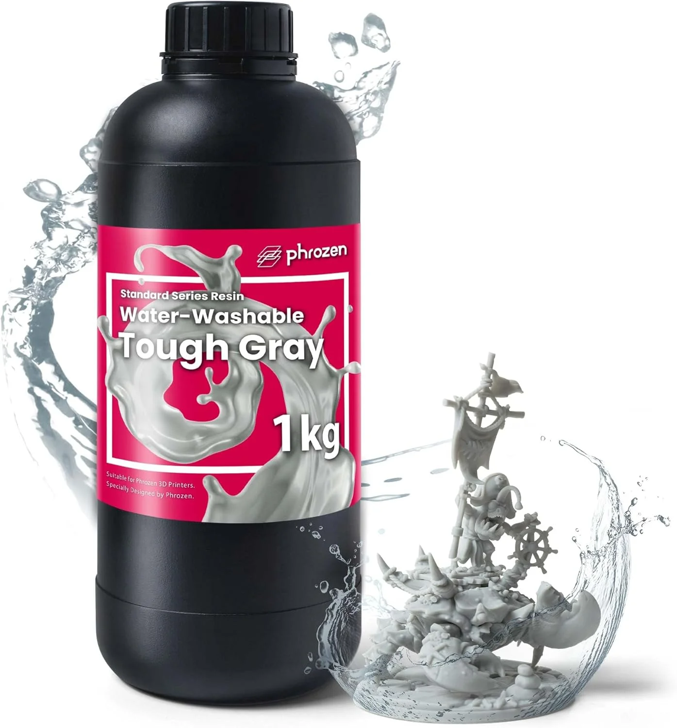 رزین سریع آب‌شوی پروزن برای پرینتر سه بعدی [خاکستری مقاوم]، رزین فوتوپلیمری سخت شونده با اشعه ماوراء بنفش LCD با طول موج 405 نانومتر، مقاومت بالا در برابر ضربه، انعطاف پذیری زیاد، بوی کم، غیر شکننده، تمیز کردن و پخت آسان (1 کیلوگرم)