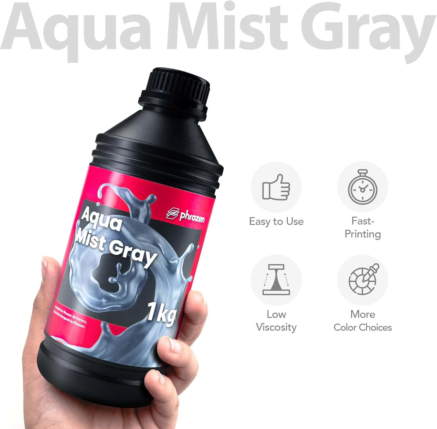 رزین آکوا Phrozen برای پرینت سه بعدی، فتوپلیمر کیورینگ UV با طول موج 405 نانومتر، انقباض کم، دقت بالا، بوی کم، رنگ زنده، غیر شکننده، کیورینگ سریع برای پرینترهای LCD/DLP/SLA (خاکستری مه آلود، 1 کیلوگرم)