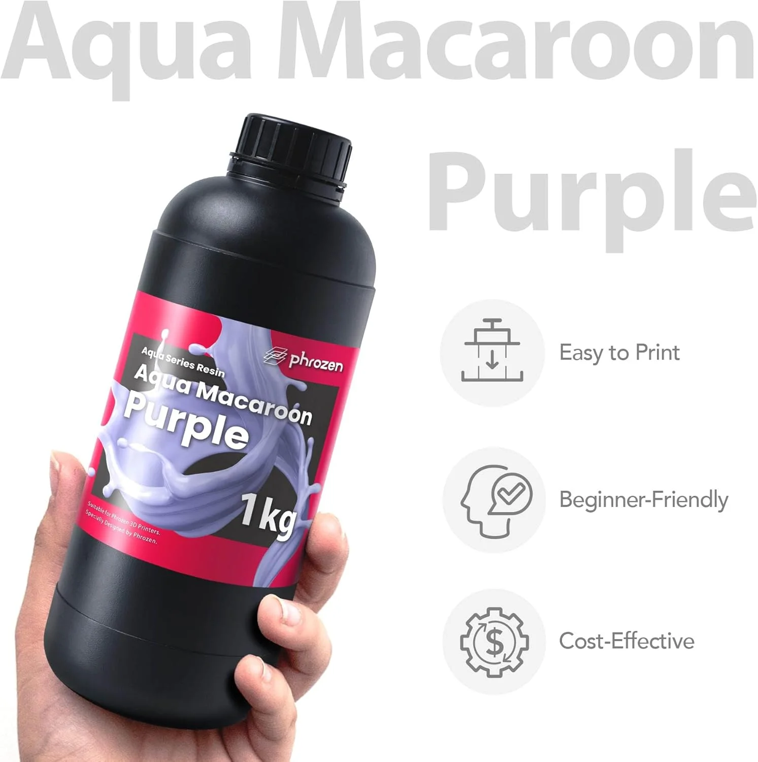 رزین آکوا Phrozen برای پرینت سه بعدی، فتوپلیمر کیورینگ UV با طول موج 405 نانومتر، انقباض کم، دقت بالا، بوی کم، رنگ زنده، غیر شکننده، کیورینگ سریع برای پرینترهای LCD/DLP/SLA (ماکارون بنفش، 1 کیلوگرم)