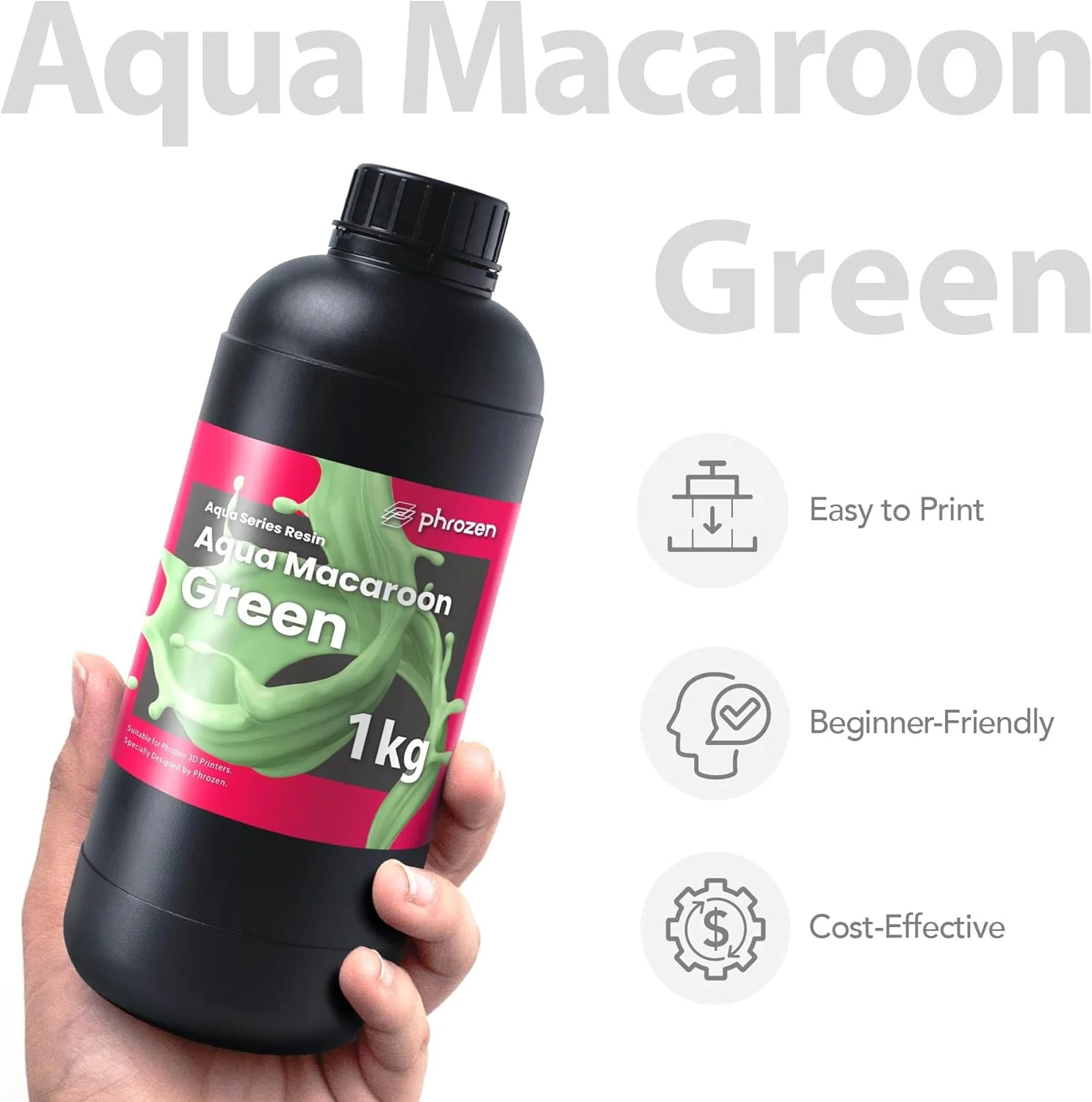 رزین آکوا Phrozen برای پرینت سه بعدی، فوتوپلیمر پخت UV با طول موج 405 نانومتر، انقباض کم، دقت بالا، بوی کم، رنگ زنده، غیر شکننده، پخت سریع برای پرینترهای LCD/DLP/SLA (سبز ماکارون، 1 کیلوگرم)
