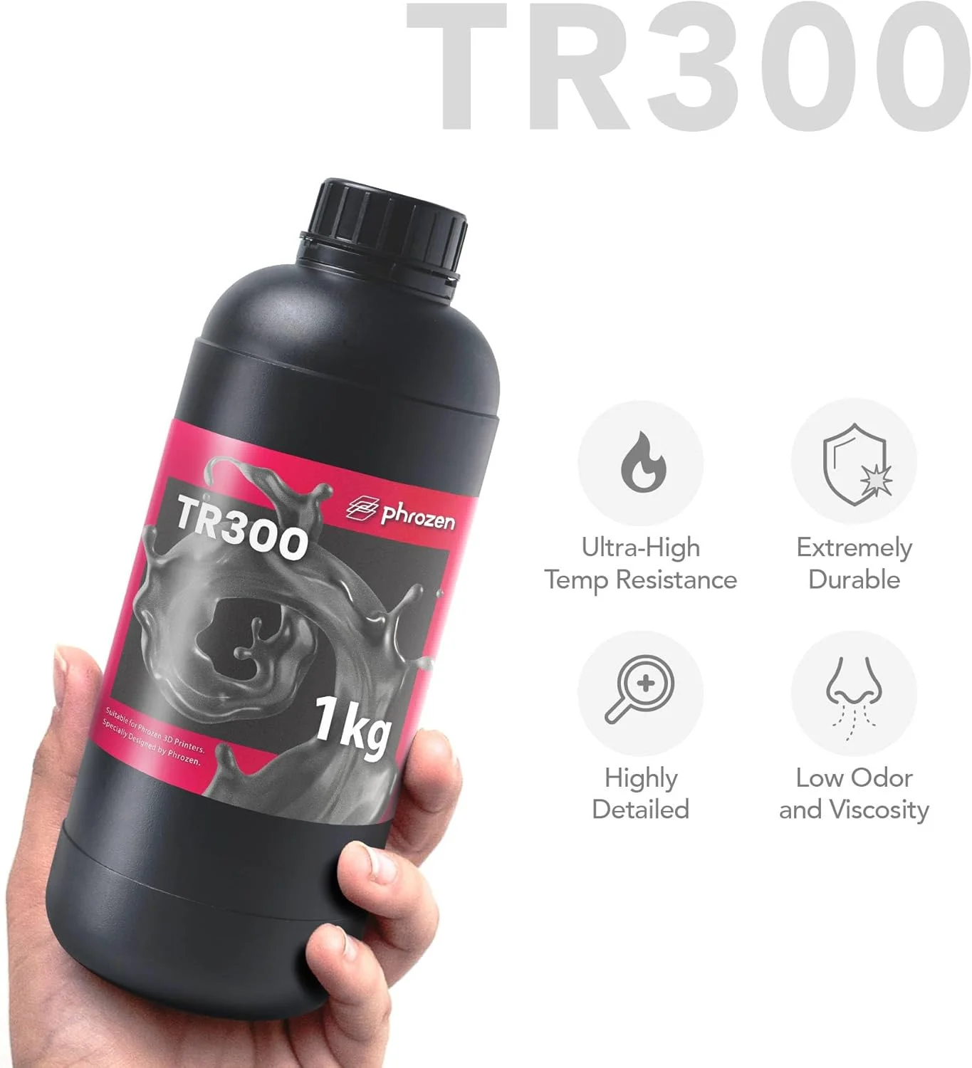 رزین پرینتر سه بعدی دمای فوق العاده بالا [TR300]، رزین کاربردی HDT160 °C 405 نانومتر DLP LCD UV-Curing Photopolymer Resin برای نمونه سازی، لوله کشی، قالب گیری، چاپ با دقت بالا (1 کیلوگرم)