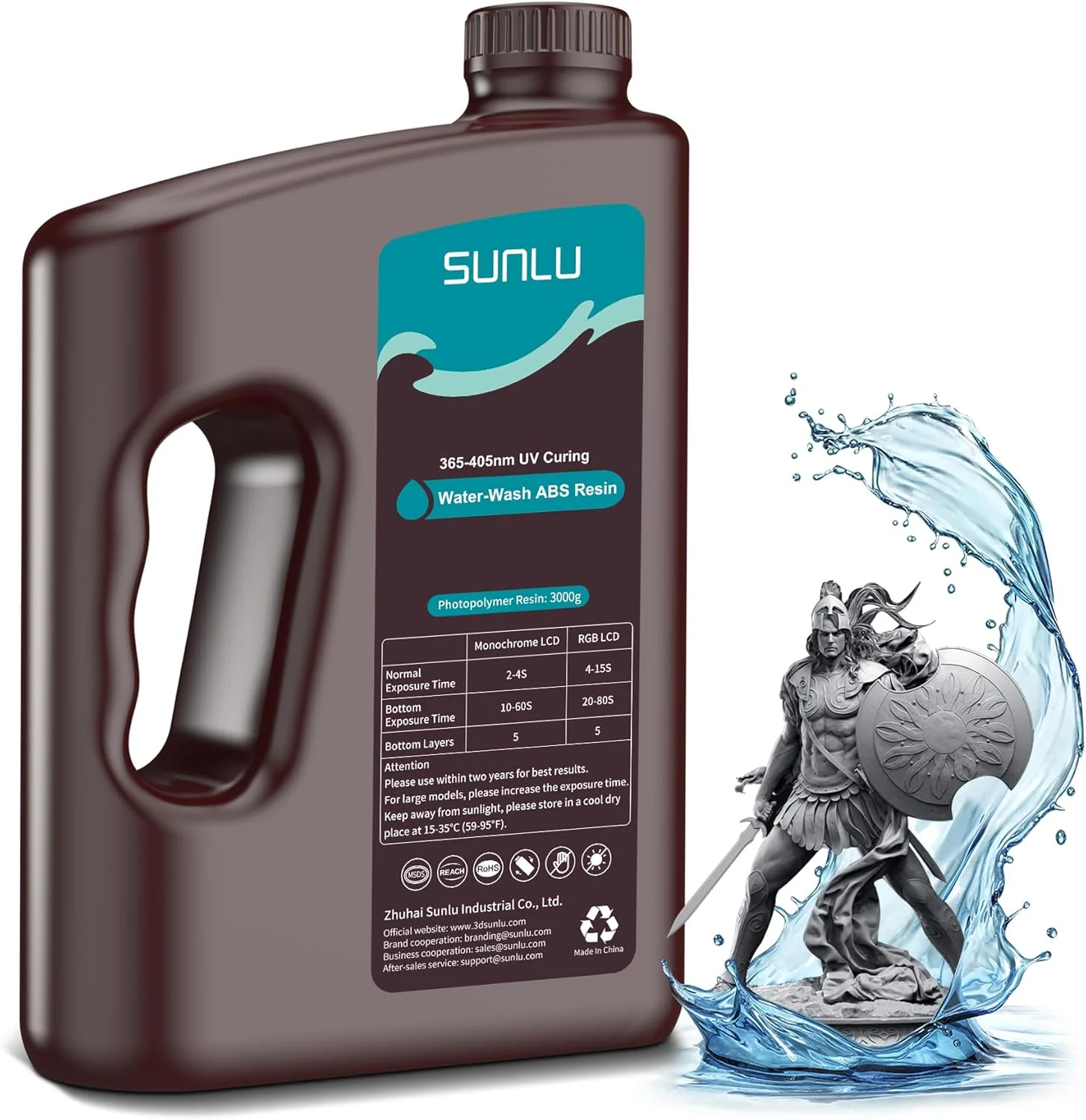 رزین ABS قابل شستشو با آب SUNLU 3000 گرمی، ترکیبی از ویژگی های رزین ABSLIKE و رزین قابل شستشو با آب، غیر شکننده، دقت بالا، انقباض کم، رزین پخت سریع سه بعدی برای پرینترهای سه بعدی LCD DLP SLA، 3 کیلوگرم خاکستری تیره