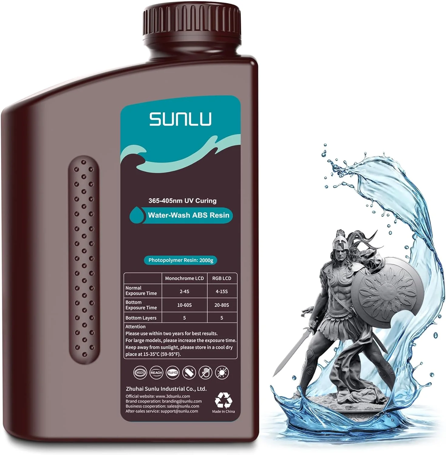 رزین پرینتر سه بعدی SUNLU شبیه ABS با قابلیت شستشو با آب 2000 گرمی، خاکستری تیره