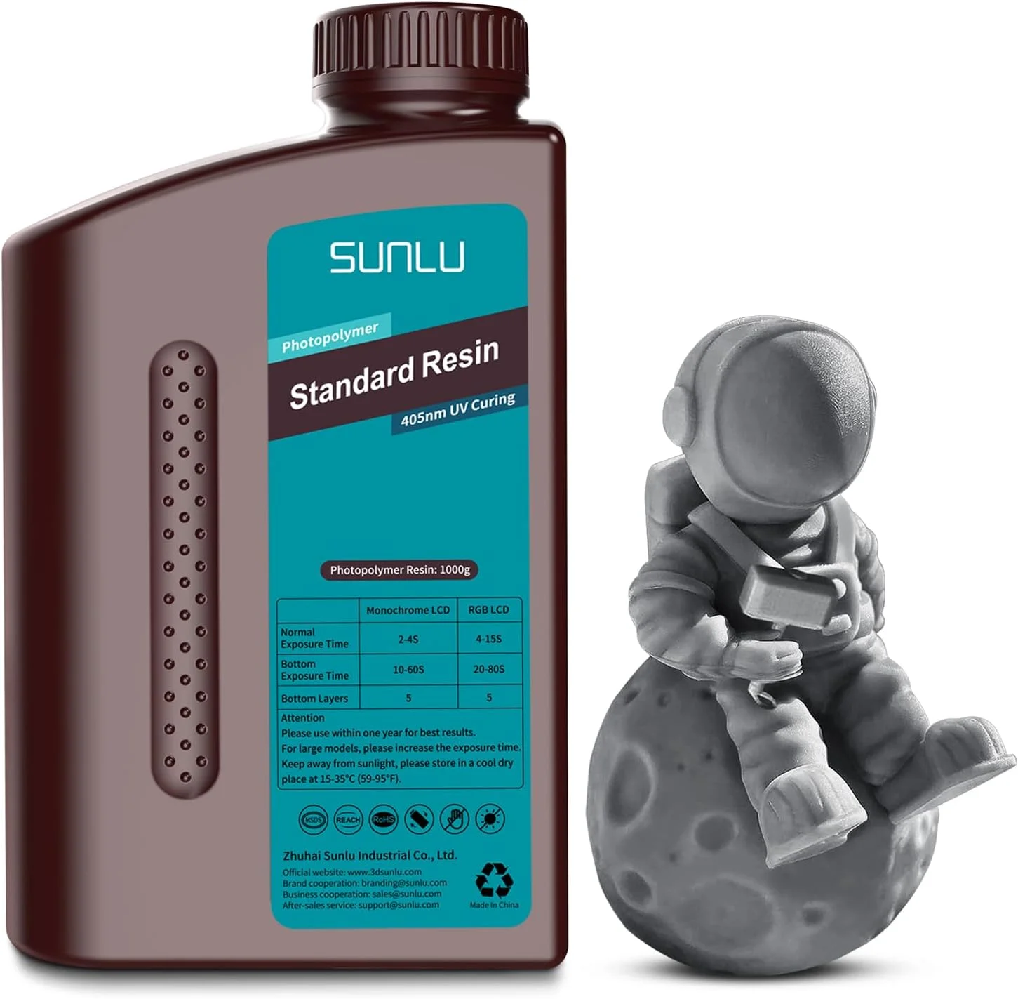 رزین پرینتر سه بعدی SUNLU یک کیلوگرمی، رزین استاندارد پخت سریع برای پرینترهای سه بعدی LCD DLP SLA، رزین فتوپلیمری مایع چاپ سه بعدی پخت UV با طول موج 395 تا 405 نانومتر، انقباض کم، دقت بالا، 1000 گرم، خاکستری تیره