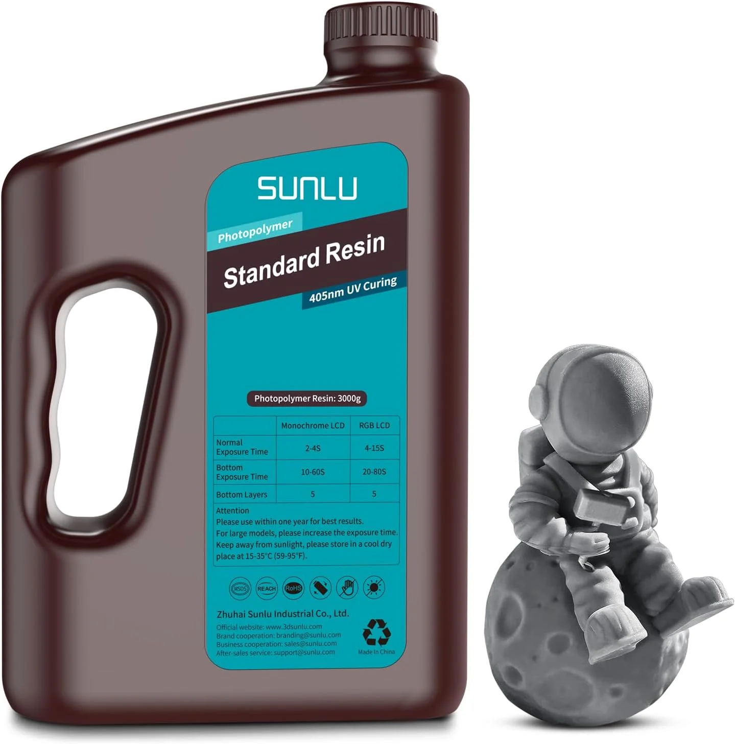 رزین پرینتر سه بعدی SUNLU - 3 کیلوگرم، رزین استاندارد پخت سریع برای اکثر پرینترهای سه بعدی رزینی، 395-405 نانومتر، رزین فوتوپلیمر مایع پرینت سه بعدی، انقباض کم