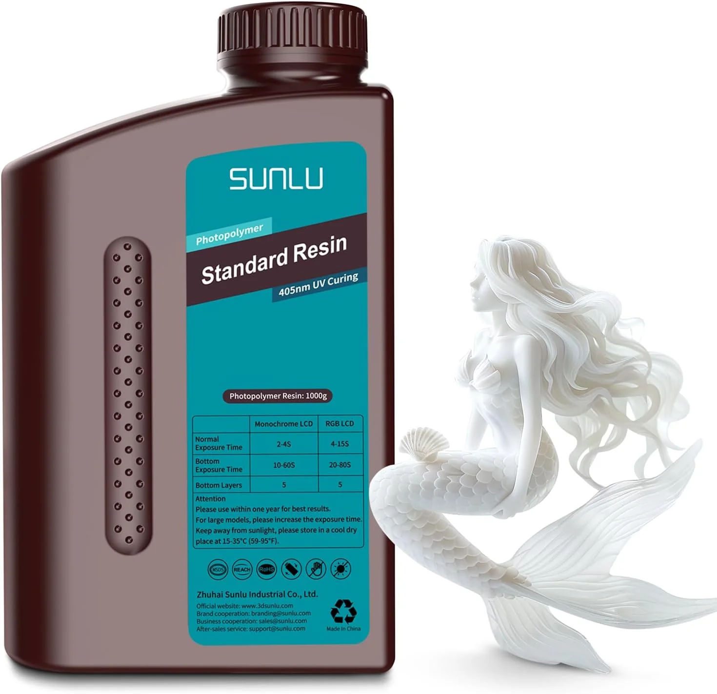 رزین پرینتر سه بعدی SUNLU، رزین فوتوپلیمری استاندارد 1000 گرمی با پخت سریع برای پرینتر سه بعدی رزینی LCD/DLP/SLA، رزین پرینت سه بعدی پخت UV 405 نانومتری، انقباض کم، دقت بالا، 1 کیلوگرم، سفید