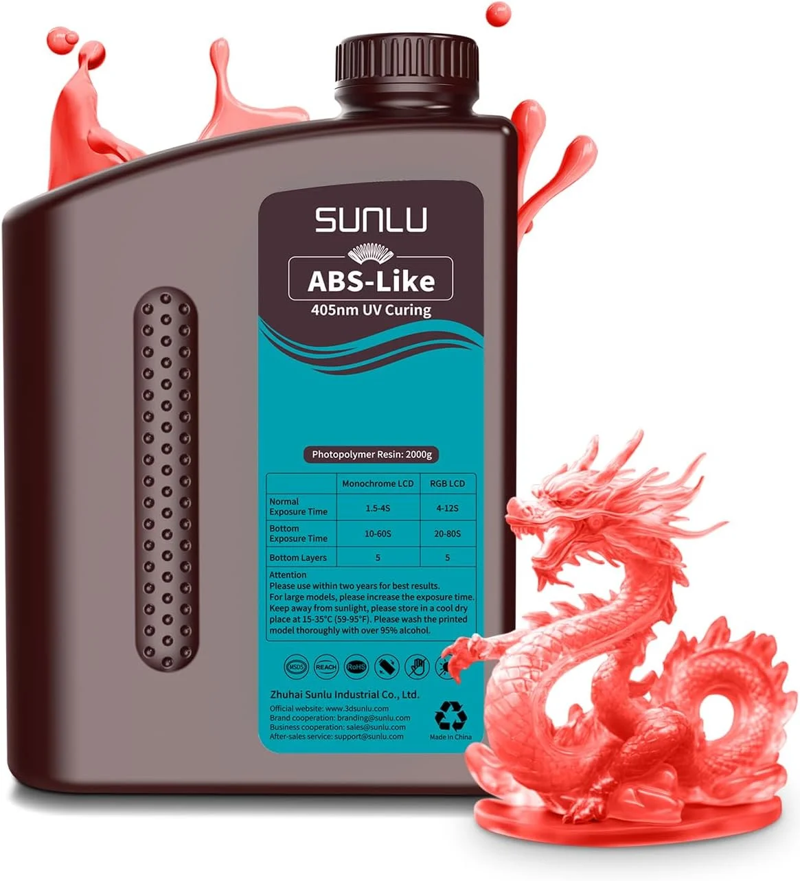 رزین 2000 گرمی ABS لایک سانلو برای پرینتر سه بعدی، رزین فوتوپلیمر کیورینگ UV 405 نانومتری سریع برای پرینترهای LCD/DLP/SLA 2K 6K 8K، غیر شکننده، دقت بالا، بو کم