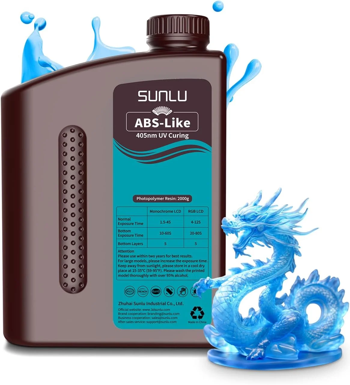 رزین پرینتر سه بعدی SUNLU 2000g ABS-like، رزین فوتوپلیمر سخت شونده UV 405 نانومتری سریع برای پرینترهای سه بعدی LCD/DLP/SLA 2K 4K 6K 8K، غیر شکننده، دقت بالا و بوی کم
