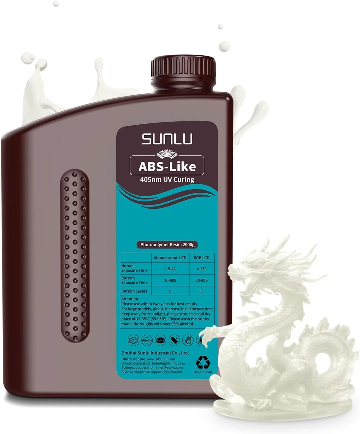 رزین ABS SUNLU 2000G برای پرینتر سه بعدی، رزین فوتوپلیمر 405 نانومتری پخت سریع UV برای پرینترهای سه بعدی 2K 4K 6K 8K Lcd/Dlp/Sla، غیر شکننده و با دقت بالا، انقباض کم، 2 کیلوگرم، مشکی