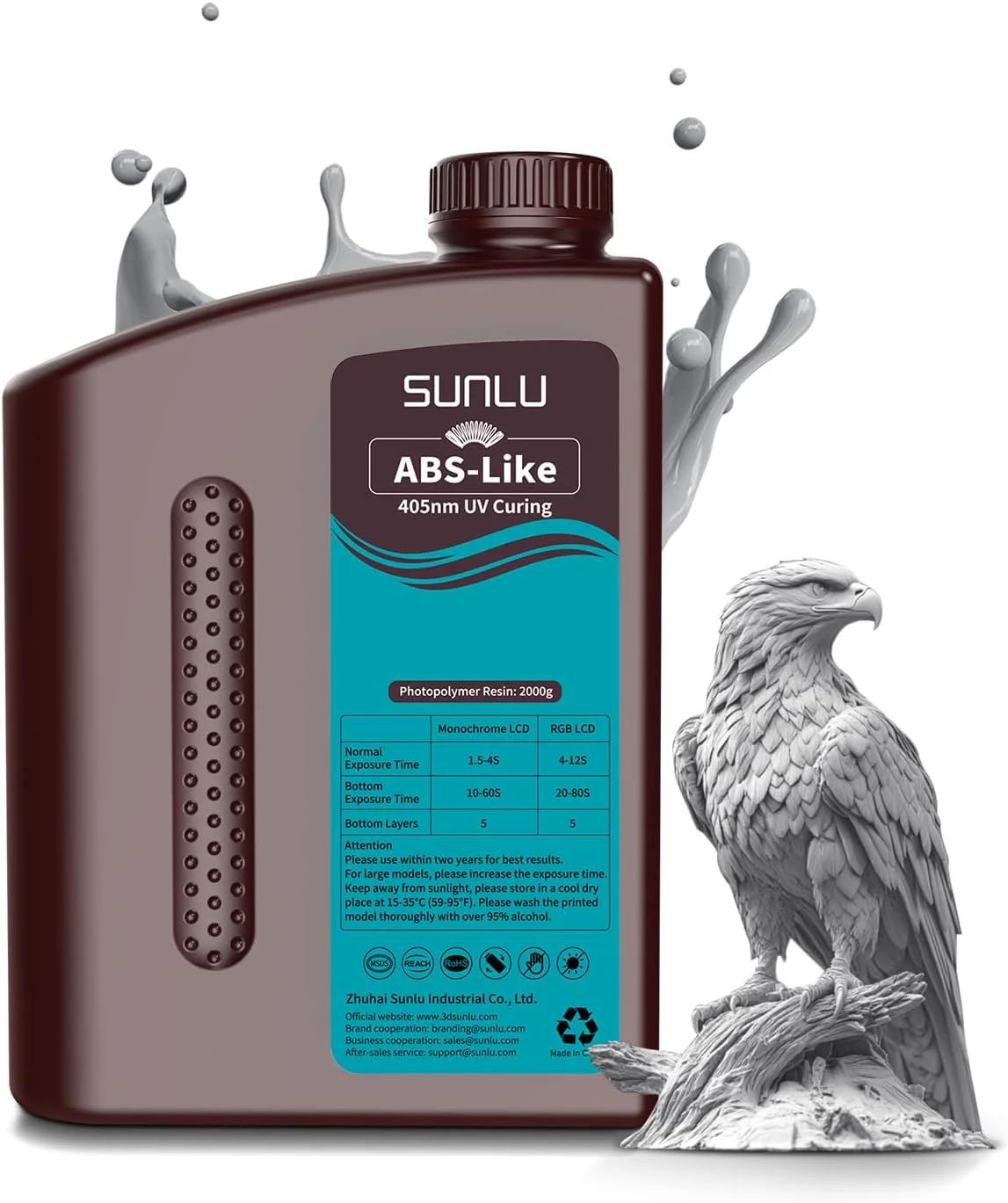 رزین پرینتر سه بعدی SUNLU شبیه ABS، 2 کیلوگرم، رزین سخت شونده سریع UV 405 نانومتری برای چاپگرهای سه بعدی LCD/DLP/SLA، غیر شکننده و با دقت بالا، خاکستری 2000 گرم