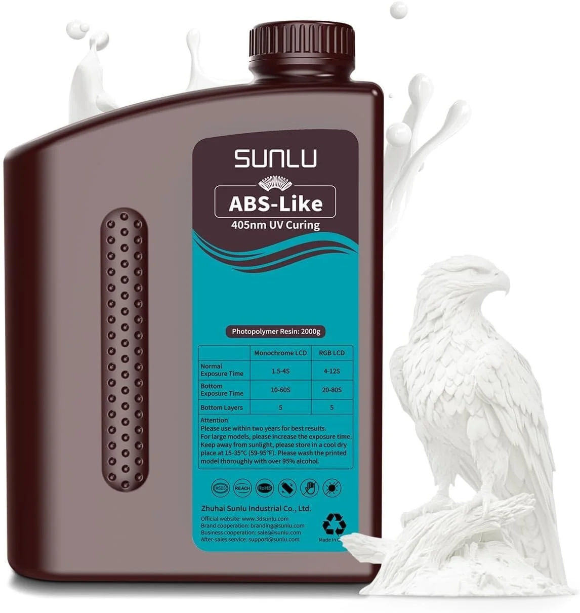 رزین پرینتر سه بعدی SUNLU شبیه ABS، 2 کیلوگرم، رزین سخت شونده سریع UV 405 نانومتری برای چاپ سه بعدی LCD/DLP/SLA، غیر شکننده و با دقت بالا، سفید 2000 گرم