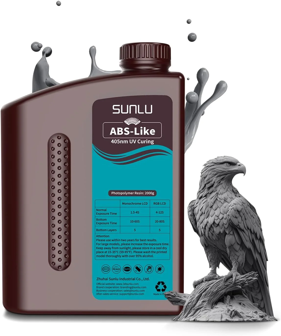 رزین پرینتر سه بعدی ABS-Like سانلو 2 کیلوگرمی، رزین فوتوپلیمری سخت شونده UV 405 نانومتری سریع برای پرینترهای سه بعدی LCD/DLP/SLA 2K 4K 6K 8K، غیر شکننده، دقت بالا و انقباض کم، 2000 گرم، خاکستری تیره