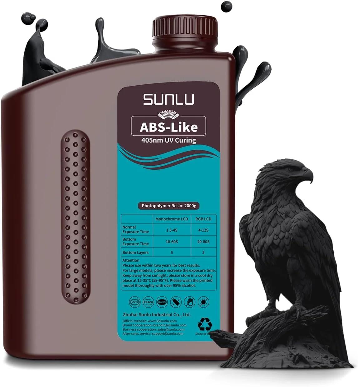 رزین پرینتر سه بعدی SUNLU شبیه ABS، 2 کیلوگرم، رزین سخت شونده سریع UV با طول موج 405 نانومتر برای چاپگرهای سه بعدی LCD/DLP/SLA، غیر شکننده و با دقت بالا، مشکی 2000 گرم