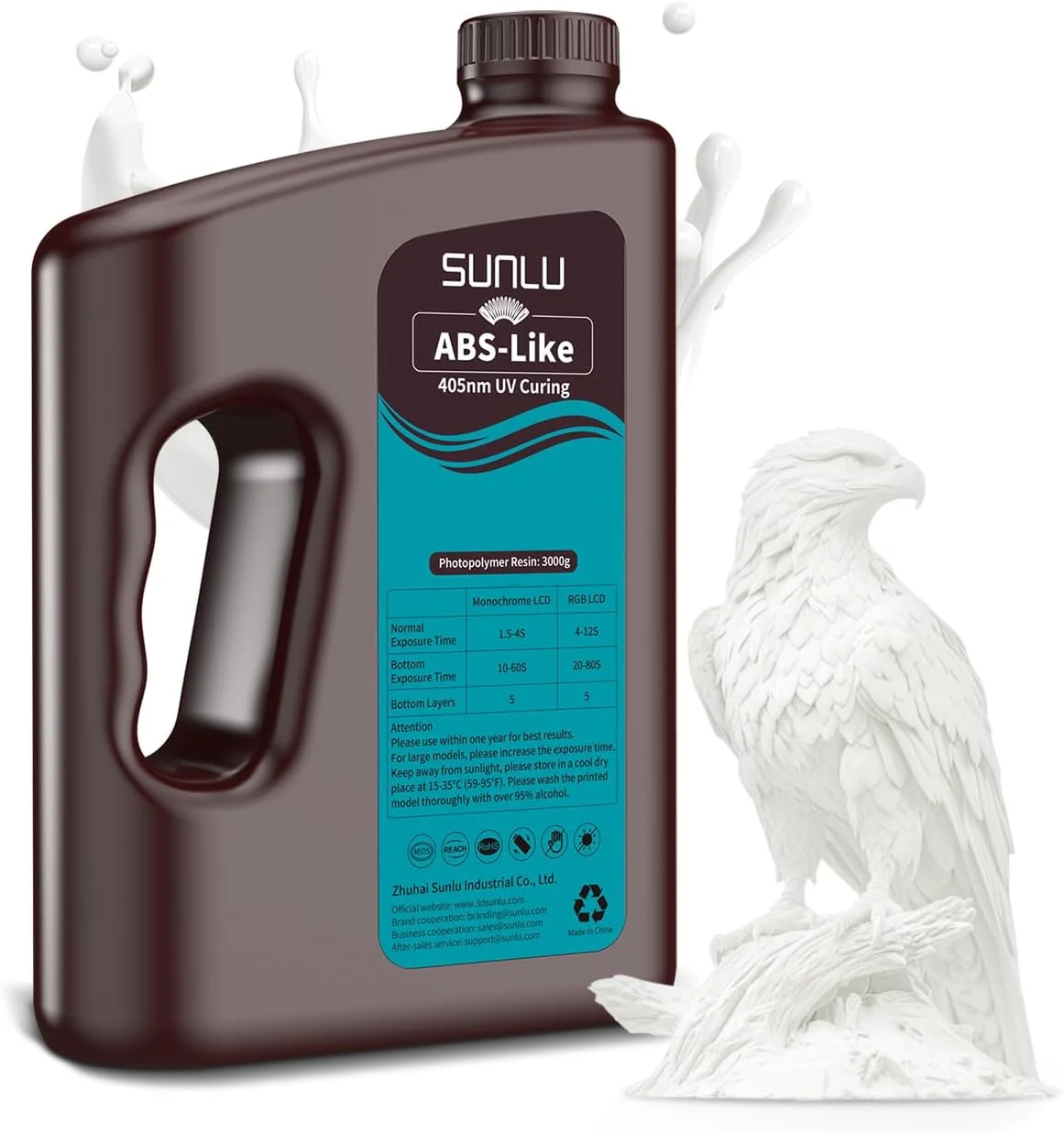 رزین 3000 گرمی ABS لایک سانلو برای پرینتر سه بعدی، رزین فوتوپلیمر کیورینگ سریع UV 405 نانومتری برای پرینترهای سه بعدی LCD/DLP/SLA 2K 4K 6K 8K، غیر شکننده، دقت بالا و انقباض کم، 3 کیلوگرم، سفید
