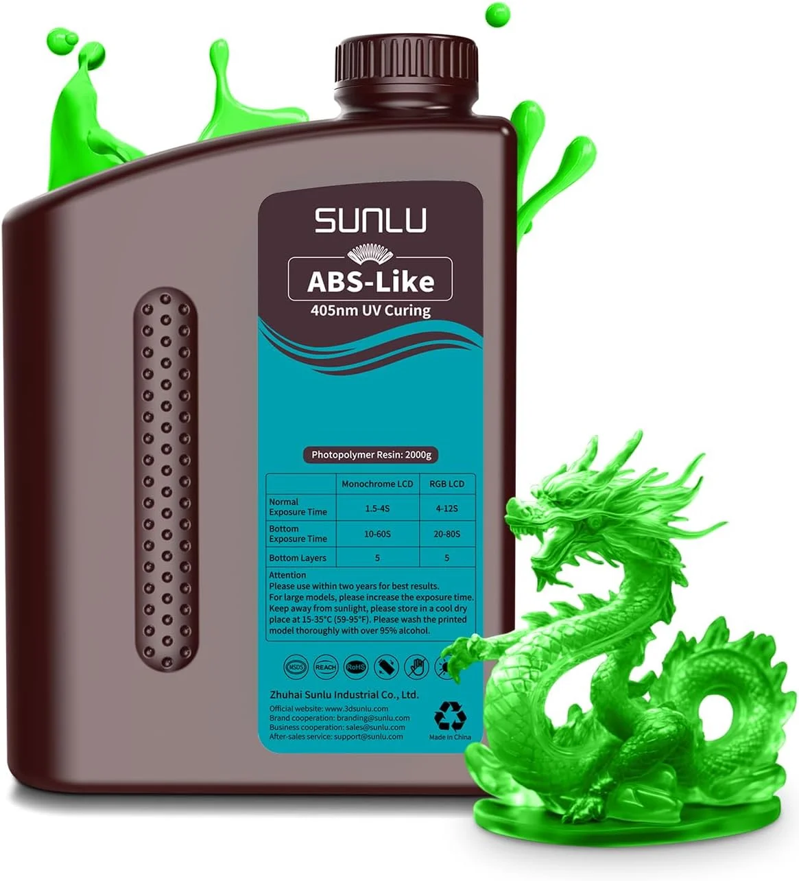 رزین 2000 گرمی ABS لایک سانلو برای پرینتر سه بعدی، رزین فوتوپلیمر کیورینگ UV 405 نانومتری سریع برای پرینترهای LCD/DLP/SLA 2K 6K 8K، غیر شکننده، دقت بالا، کم بو