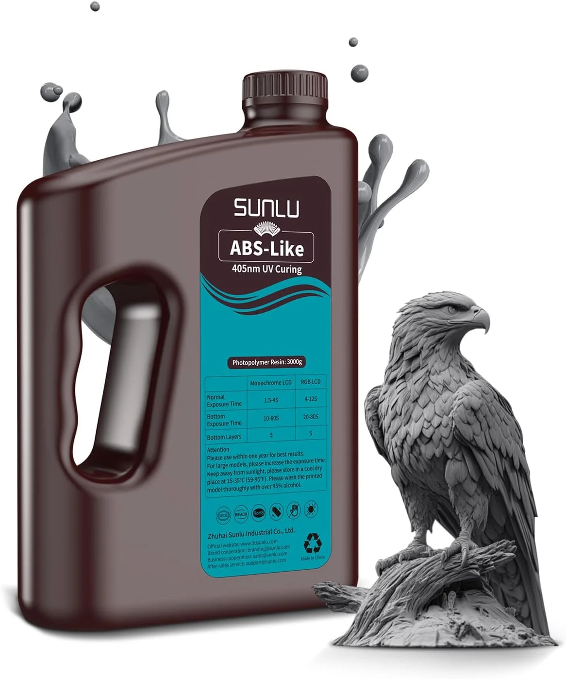 رزین مشابه ABS سانلو 1000 گرمی برای پرینتر سه بعدی، رزین فوتوپلیمری سریع پخت UV با طول موج 405 نانومتر برای پرینترهای سه بعدی LCD/DLP/SLA 2K 4K 6K 8K، غیر شکننده و با دقت بالا و انقباض کم، 3 کیلوگرم، خاکستری تیره