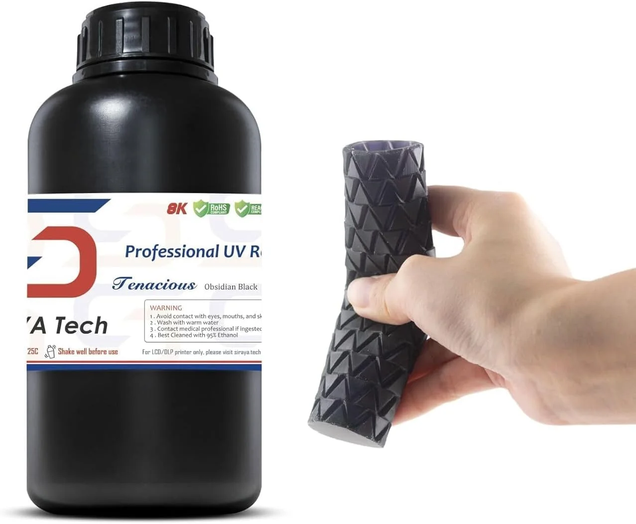 رزین منعطف و مقاوم Siraya Tech Tenacious مناسب پرینتر سه بعدی، رزین استاندارد فتوپلیمر با مقاومت ضربه بالا برای پرینت سه بعدی LCD DLP و سازگار با 8K (۱ کیلوگرم، مشکی ابسیدین)