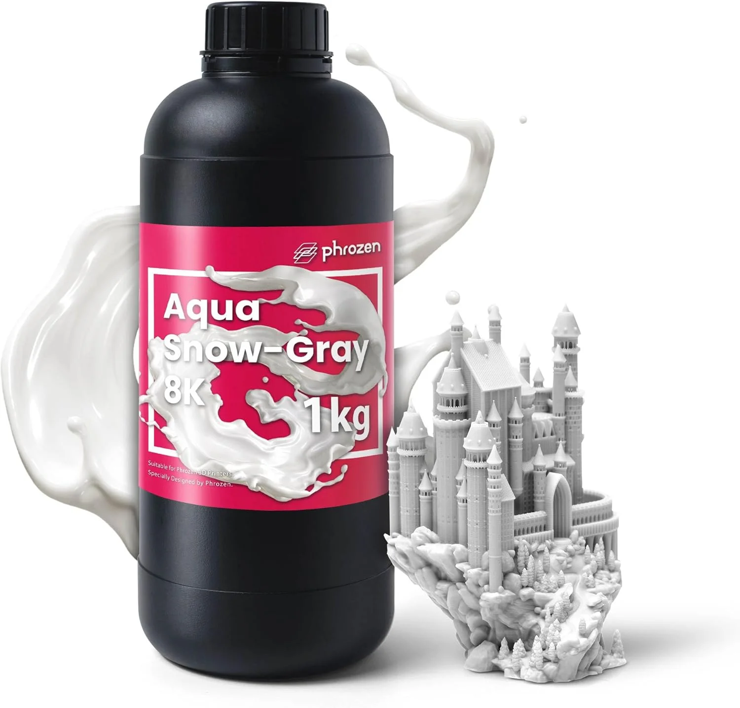 رزین سریع پرینتر سه بعدی Phrozen مدل [Aqua Snow-Gray 8K]، رزین استاندارد فوتوپلیمری UV با طول موج 405 نانومتر LCD برای مدل های بسیار دقیق، بدون بو و غیر شکننده، بهترین عملکرد با پرینتر سه بعدی LCD 8K (1 کیلوگرم)