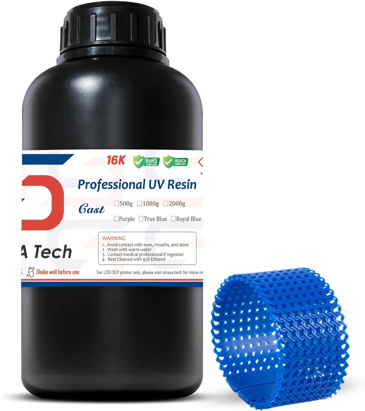 رزین ریخته گری سه بعدی Siraya Tech Cast، بهترین تعادل بین سوزاندن آسان و چاپ سطح صاف، رزین پخت UV با رزولوشن بالا 405 نانومتر برای جواهرات و قطعات فلزی (آبی سلطنتی، 1 کیلوگرم)